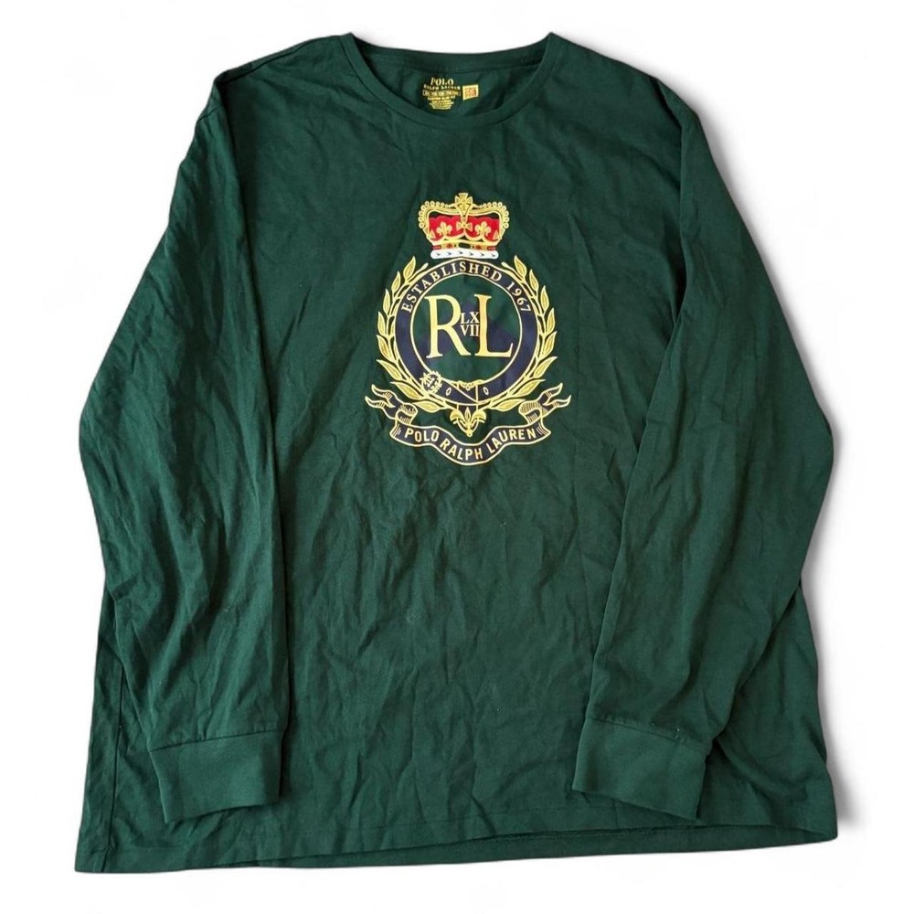 Polo Ralph Lauren Green Crest Graphic Long Sleeve Shirt XXL Custom Slim Fit